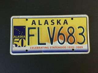 2009 Alaska License Plate Flv683 Celebrating Statehood 1959 - 2009 50 Years