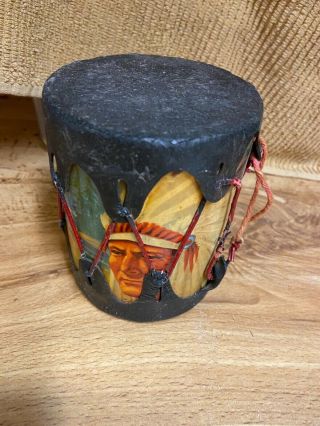 Vintage Childs Toy Drum Souvenir Indian Designs Egg Harbor Wi 60s Chief Oshkosh