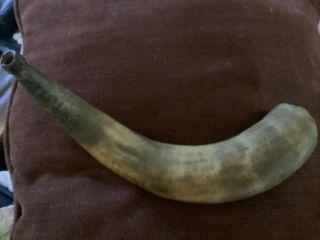 Antique Powder Horn With Carved Initials Horn