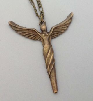 Nike Necklace Brass Goddess Of Victory Greek Revival Pendant Vintage Jewelry