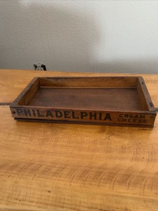 Vintage Philadelphia Cream Cheese Wood Wooden Crate Tray Box 5 X 9 " Prim Decor