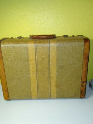 Vintage Striped Tweed 18 X14.  5 X 6 " Suitcase Luggage Antique 1930s