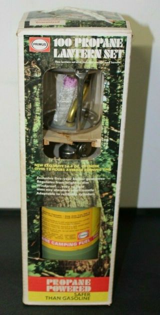Rare Vintage 1970s Primus 100 Propane Lantern Set 2173 & Bottle Sweden