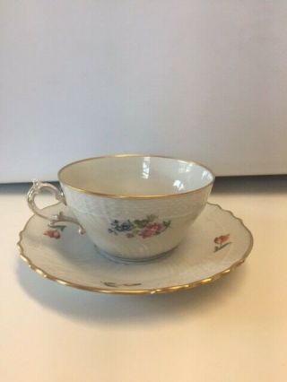 Richard Ginori Italy Vintage Porcelain Teacup And Saucer.  Gold Rim.  Flowers.