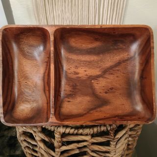 Vintage Monkey Pod Wood Divided Serving Tray Plate Hawaii Mid - Century Modern Mcm