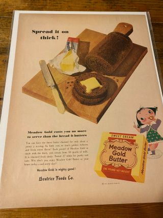 Vintage 1953 Meadow Gold Sweet Cream Butter Little Girl Dairy Ad
