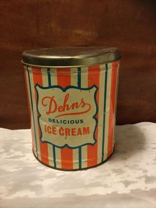 Vintage Dehn ' s Ice Cream Gallon Tin Can - Vibrant Colors Green Bay Wisconsin 2