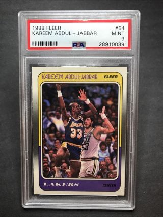 1988 Fleer Kareem Abdul - Jabbar Psa 9 64 Lakers Legend