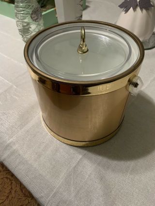Georges Briard Gold Ice Bucket Lucite Handle Lid Vintage Mid Century Mcm Barware