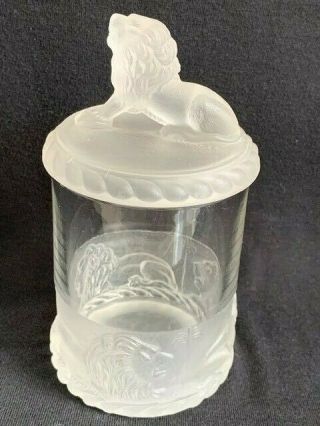 Antique Eapg Gillinder & Sons Frosted Lion Glass Marmalade Jar