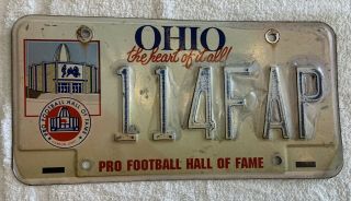 Vintage Ohio Pro Football Hall Of Fame License Plate 114fap