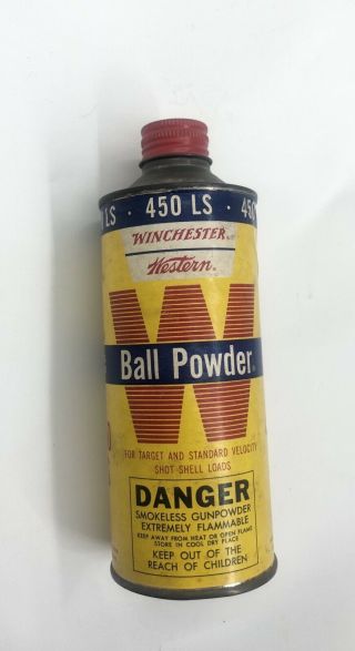 Winchester Western Tin Can 450 Ls Ball Smokeless Powder Paper Label - Empty
