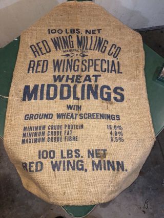 Vintage Red Wing Milling Co Wheat Middlings Burlap Feed Sack Bag Minnesota Mn