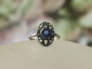Vtg Art Deco Antique 925 Sterling Silver Sapphire Paste Ring 7 1/4