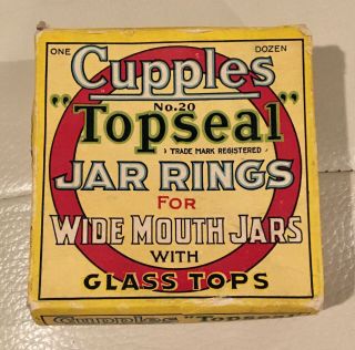 Vintage Cupples Top Seal Jar Rings Box No.  20 - 12 Rings