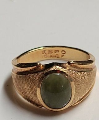 Vintage Espo 10k Gold Filled Jade Green Stone Ring Size 10