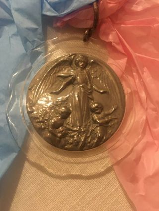 Vintage Guardian Angel Baby Crib Nursery Christening Silver Gift Medallion Medal