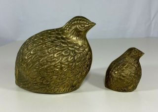 Vintage Brass Quail Partridge Birds Large And Small Figurines Paperweight
