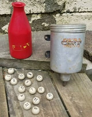 Antique Pool Chalk Wall Dispenser Cup & Pea Pill Bottle With Numbers Billard