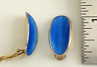 Vtg David Andersen Sterling 925 Gold Wash Norway Blue Guilloche Enamel Earrings