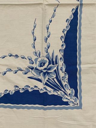 Vintage Floral Daffodil Blue Cotton Table Cloth 32 " X 36 "