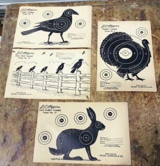 4 Different Vintage Nos J.  C.  Higgins Sears Roebuck Paper Animal Gun Target