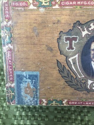Antique Rare 1915 TEDDY ROOSEVELT Wooden Cigar Box The Real American Great Lakes 2