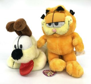 Garfield The Cat And Odie Dog Plush Cartoon 11in 7.  5in Play By Play 1980s Vtg