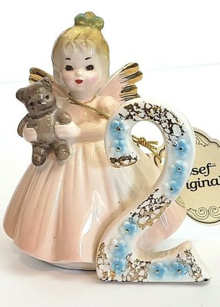 Vintage Josef Angel Birthday Age 2 Old Cake Topper Figurine Secon Year