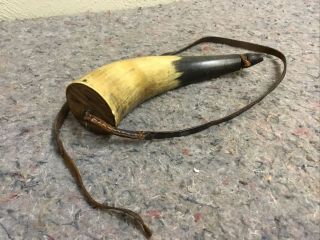 Antique Powder Horn With Leather Strap - Square Nails