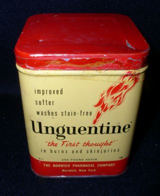 Unguentine Vintage Tin Norwich Pharmacal Company 1 Lb Tin Ca 50s/60s