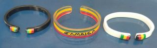 Vintage Jamaica Rastafarian Africa Plastic Bracelets.  Set Of 3.  Reggae Marley