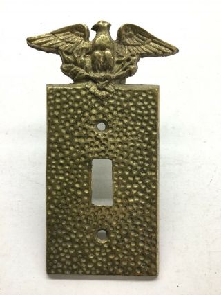 Vintage Solid Brass Hammered Switch Plate Cover With Eagle