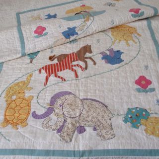 Antique C1940s Handmade Applique 53x37 " Child Baby Quilt Noah 