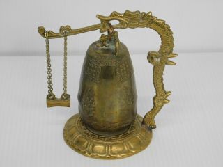 Vintage Chinese Dragon Solid Brass Bell 6 " Tall