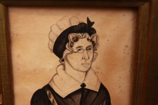 Antique Miniature Folk Art Watercolor Painting of Quaker Woman Gilt Frame Shaker 3