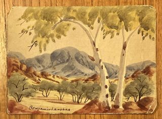 Vintage Benjamin Landara Watercolor Landscape Painting Australia Aborigine Art