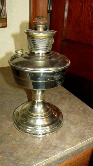 Antique Aladdin Model 12 Nickel Silver Metal Table Oil Lamp