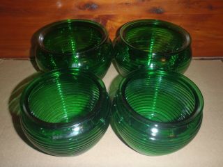 Set Of 4 Vintage Beehive Bowls Pressed Green Glass National Pottery Planters