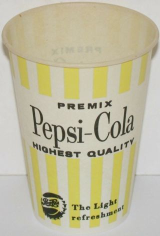 Vintage Paper Cup Pepsi Cola Premix 7oz Bottle Cap Logo Old Stock N -,