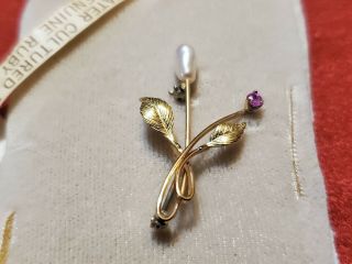 Vintage Krementz 14k Gold Overlay w/ Pearl and Ruby STICK Pin 3