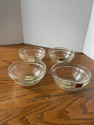 Rare Set Of 4 Small Prep Clear Glass Arcoroc Vintage 4” Bowls France