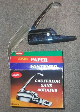 Vintage Eagle Clipless Paper Fastener Chrome No.  1032a In Orig Box