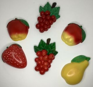 Vintage Fruit Refrigerator Magnets Memo Holders - Set Of 6 - Large Size