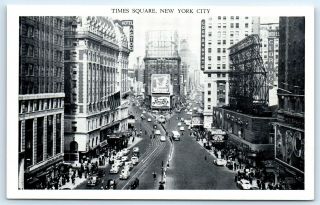 Postcard Ny York City Times Square B&w View Vtg Old Cars K4