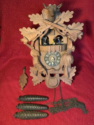 Lge Antique German Black Forest Musical Cuckoo Clock With Dancers Repair Project