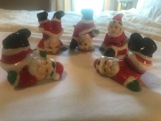 Vintage Christmas Set Of 5 Porcelain Tumbling Santa 