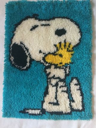 Vtg Peanuts Snoopy/woodstock Wall Hanging Finished 80 