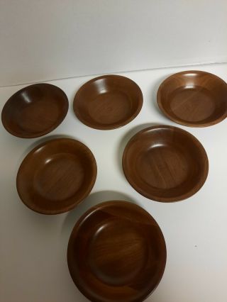 Vintage Set Of 6 Wooden Salad Bowls 5 1/2 " 3d