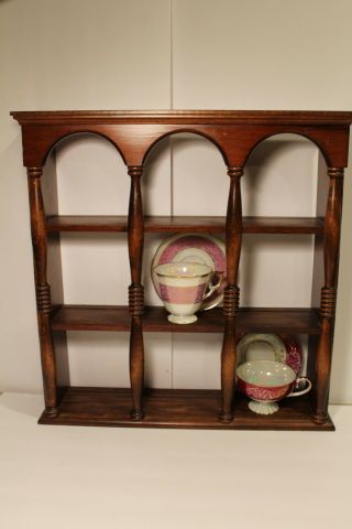 Vintage Wood Wall Tea Cup And Saucer Curio Display Shelf
